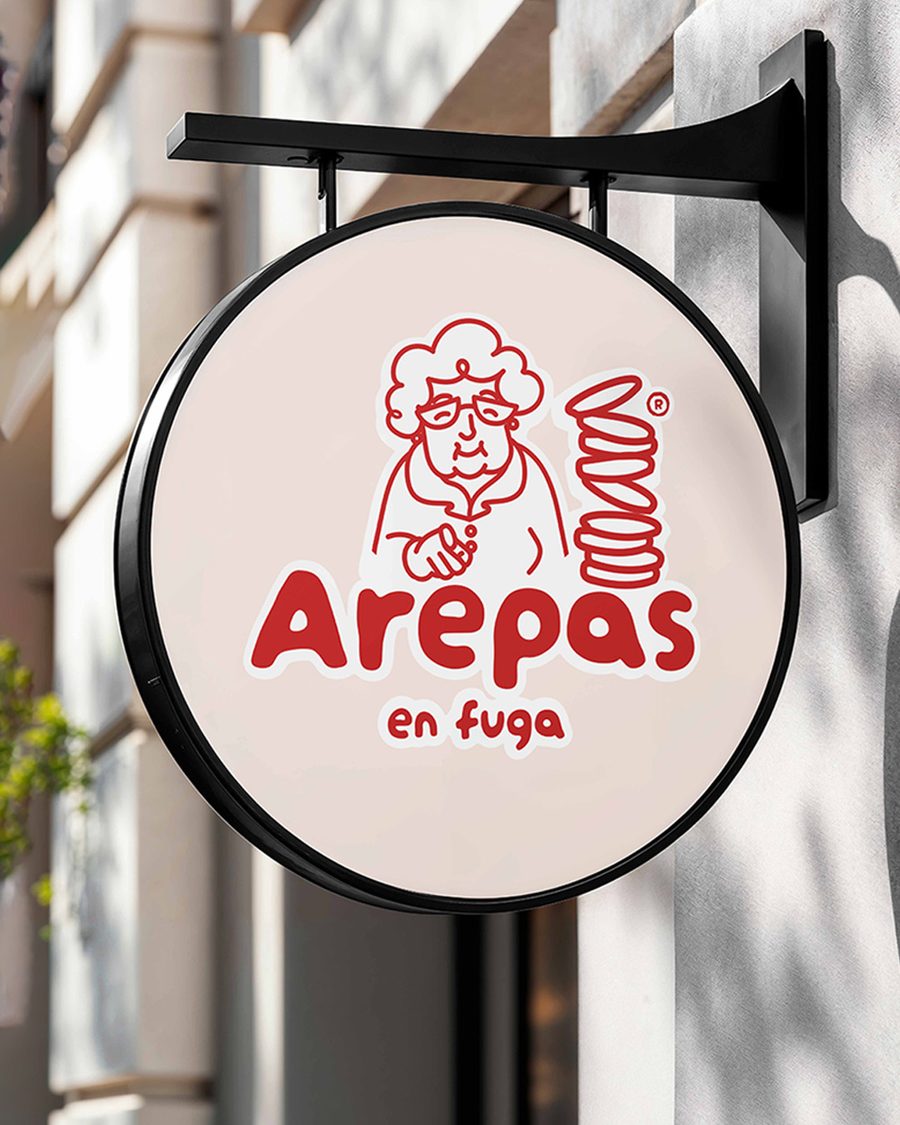 Arepas en fuga — letrero de punto de venta