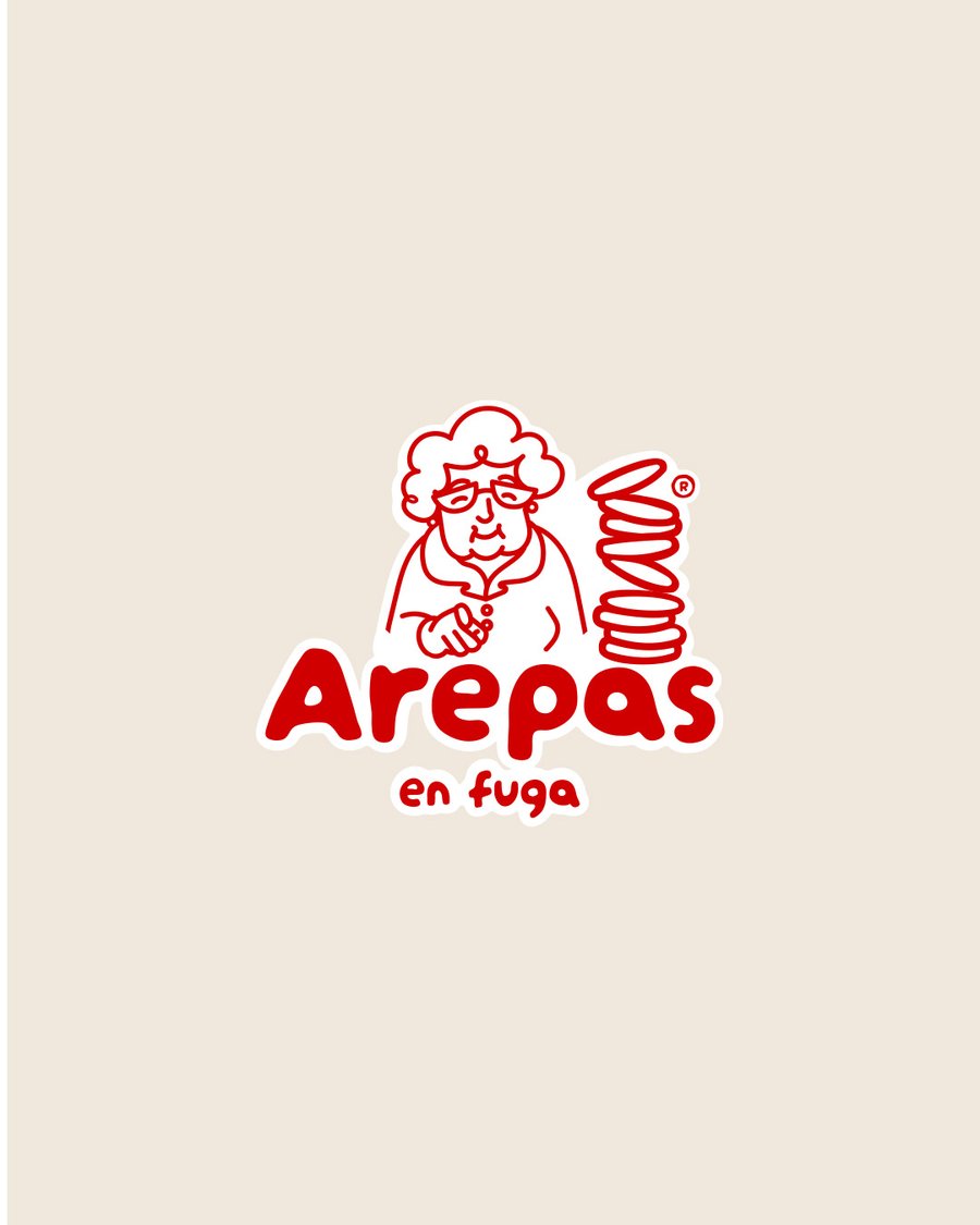 Logo de Arepas en fuga con la mascota abuela